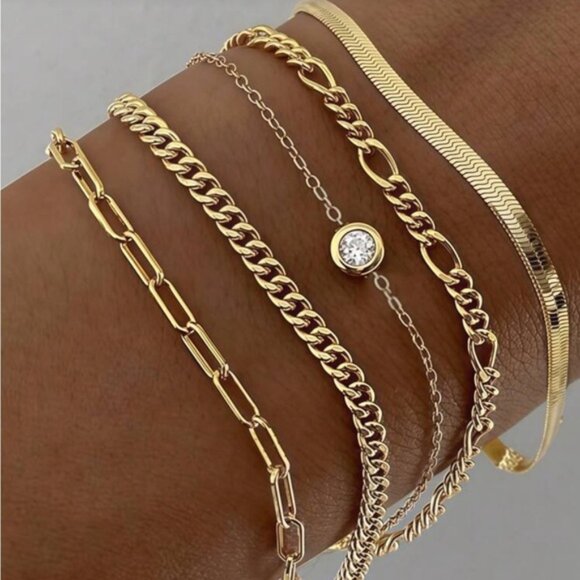 New! 14K Gold Plated Bracelet Stack Set NWOT - Picture 1 of 1